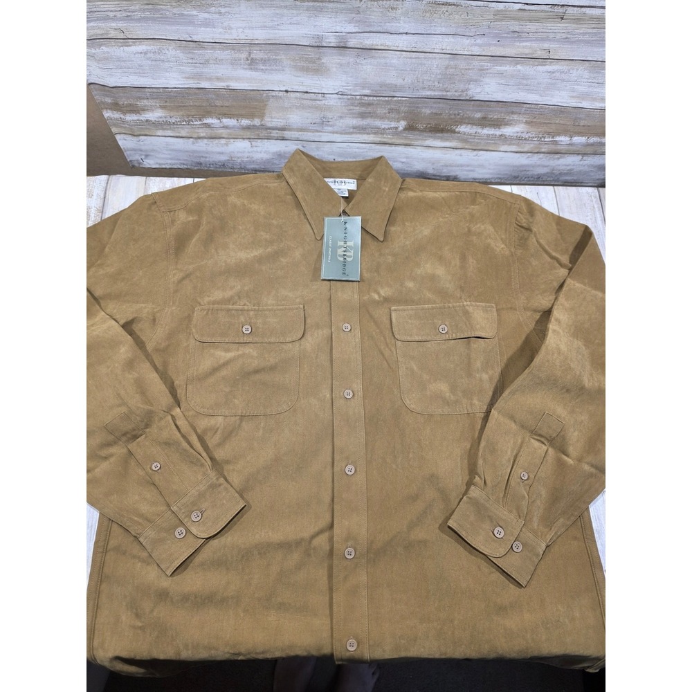 Knightsbridge Mens Faux Suede Button Down Shirt Tan Camel Long Sleeve Size M NWT